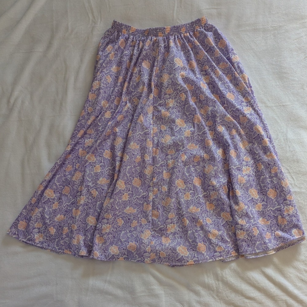 VTG Regal Row Tea Length Pull On Skirt Lavender Floral Elastic Waist‎ Womens 20W